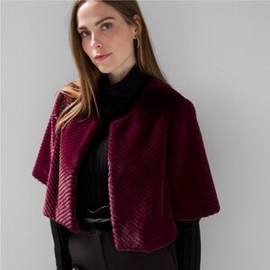 WHBM Plum Faux Fur Chevron Design Bolero Jacket